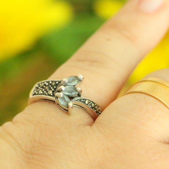 925sterlingsilver marcasite Aqua rings$$LAST ACT$$ - Picture 2 of 6